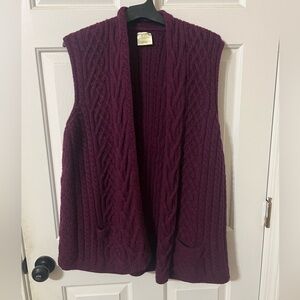Kilronan Women’s XL 100% Merino Wool Chunky Cable Knit Sweater Vest Cottagecore